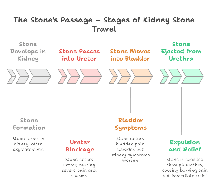 Stages of passing a kidney stone 